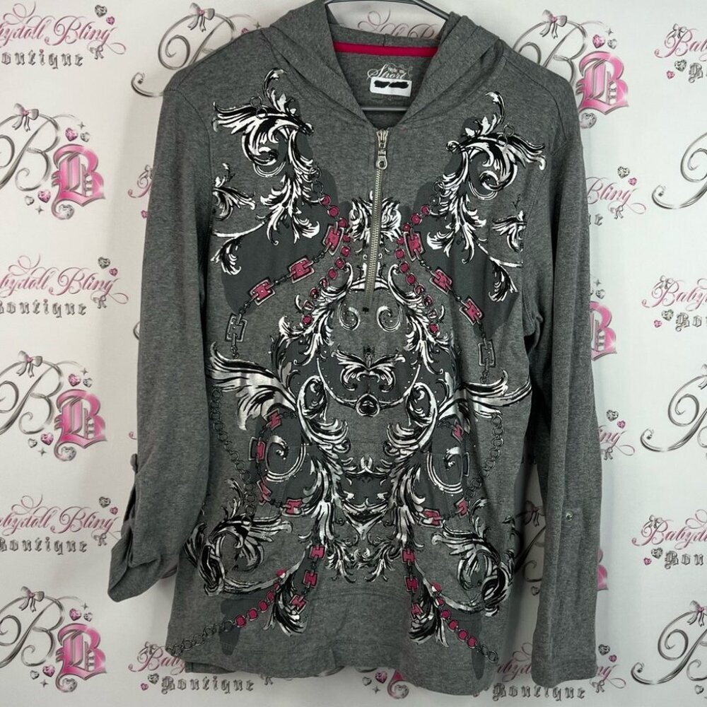 Style & Co. Sweater hoodie rhinestone bling studs Gray black Pink Hoodie